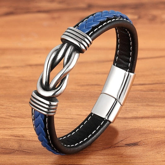 Deluxe Herren-Lederarmband mit unregelmäßigem Grafikdesign – Edelstahl-Akzent