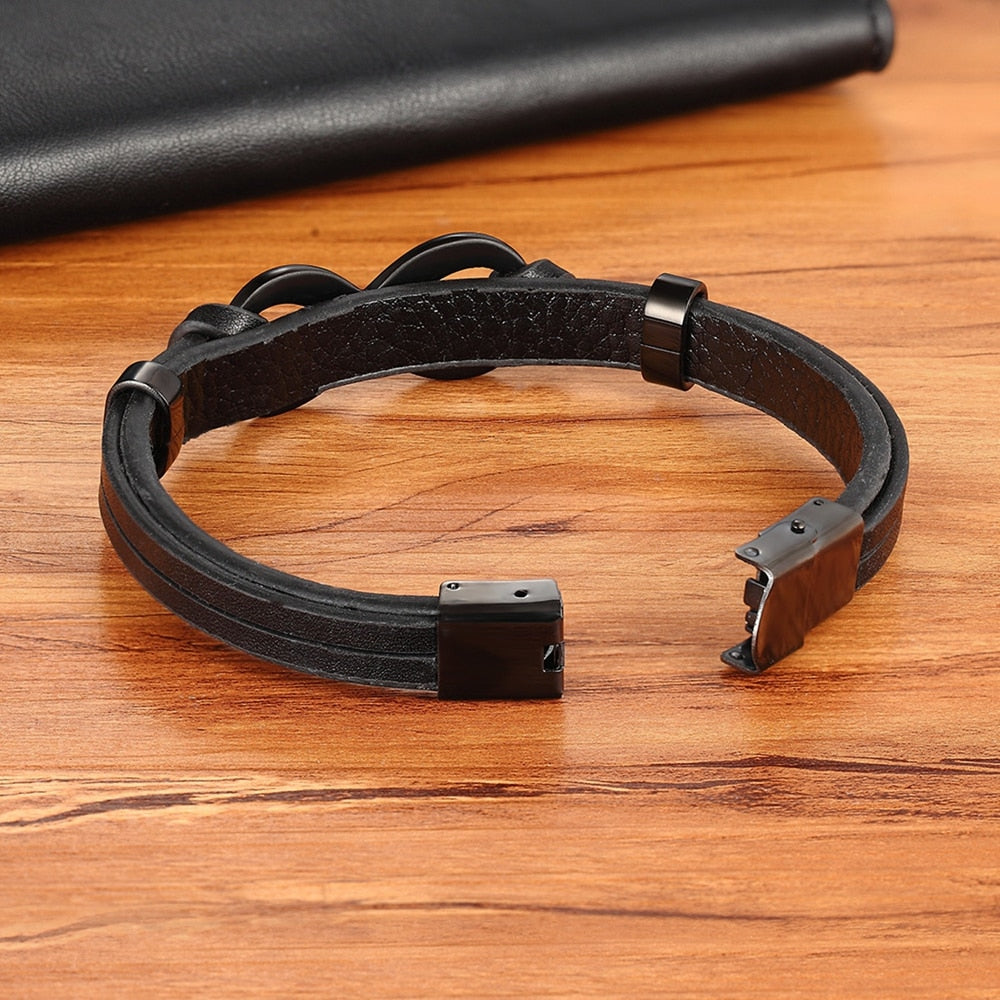 Infinity Luxe Edelstahl Lederarmband mit Unendlichkeitssymbol – Elegantes Herrenarmband mit Muster