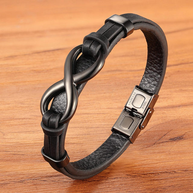 Infinity Luxe Edelstahl Lederarmband mit Unendlichkeitssymbol – Elegantes Herrenarmband mit Muster