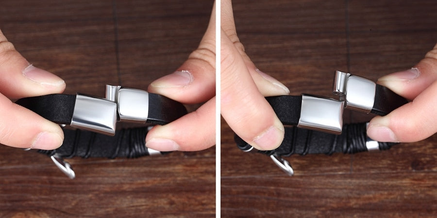 Omni Leder-Seilarmband – Klassisches Herrenarmband aus Edelstahl mit Doppelschicht und speziellem Design
