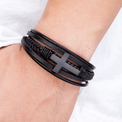 Kreuz Luxus Lederarmband mit mehrfarbigem Design