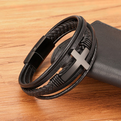 Kreuz Luxus Lederarmband mit mehrfarbigem Design