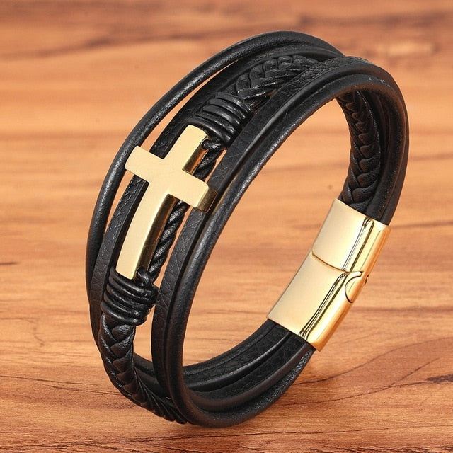 Kreuz Luxus Lederarmband mit mehrfarbigem Design