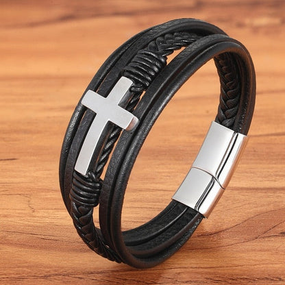 Kreuz Luxus Lederarmband mit mehrfarbigem Design