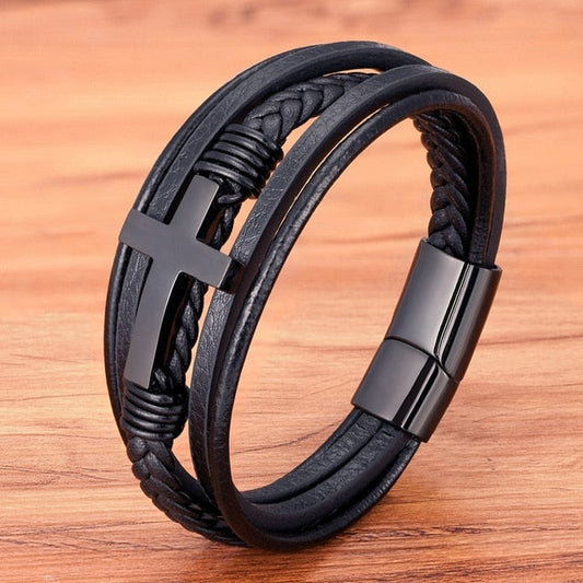 Kreuz Luxus Lederarmband mit mehrfarbigem Design