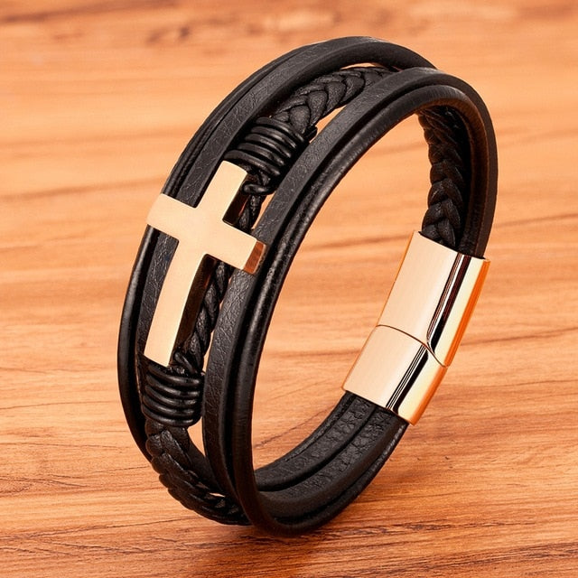 Kreuz Luxus Lederarmband mit mehrfarbigem Design