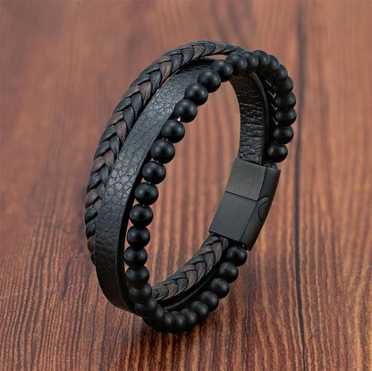Vulkanstein Herren Lederarmband – Edelstahl Magnetverschluss