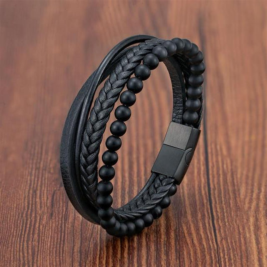 Vulkanstein Herren Lederarmband – Edelstahl Magnetverschluss