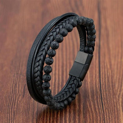 Vulkanstein Herren Lederarmband – Edelstahl Magnetverschluss