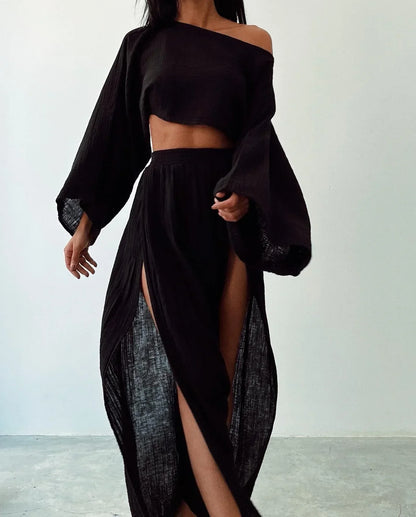 THARAH | Boho-Crop-Top und Maxi-Rock-Sets