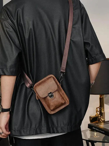 Vintage Mini Leder Crossbody Schultertasche - Kreuz & Krone